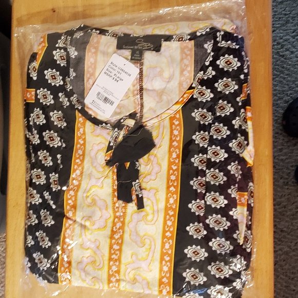 Suzanne Betro Black & Yellow Abstract Print Casual Dress (XL-14) - Picture 6 of 6